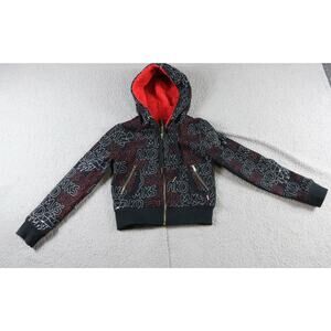 Akademiks Hoodie Junior Large Multi Black All Over Print Logo Sherpa Lined